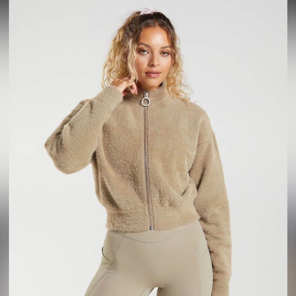 Gymshark Women's Cement Brown Teddy Jacket